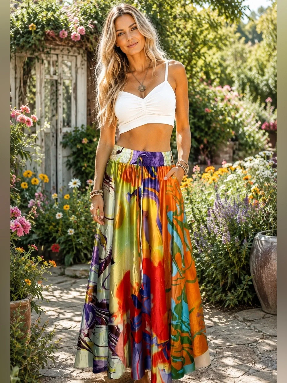 Halfhearted M Boho Floral Multicolor Maxi Skirt